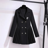 College Blazer Short Dresses Women 2023 Spring Autumn Double Breasted Long Sleeves Pleated Korean Casual Female