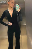 Autumn Velvet Zipper Hoodie Women's Jumpsuits Long Sleeves Fitness Skinny Stretchy Activewear Casual Street Outfits