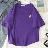 Women Short Sleeve T-shirts O-neck Embroidery Casual Simple Soft Korean Style Trendy Loose Tops Womens Sweet Girls Harajuku
