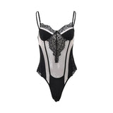 Zingj Lace Hollow Out Mesh Gauze Tight Onesie, Summer Hot Style Flounce Wrap Buttock Short Skirt Suit- Outfit