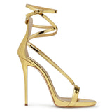 Big Brand High-Heeled Sandals Lacquered Leather Gold And Silver Ribbon Open-Toed High Heels Strapping The Original