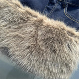 Faux Fur Patchwork Denim Mini Skirt- Outfit