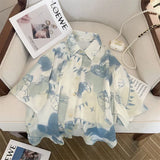 Elegant Women Blouses Cool Tops Chiffon Blouse Shirts Woman Summer 2023 Beach Top Unique Print Tie Dyed Short Sleeve