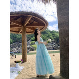 Zingj Wind Letter Purple Mint Green Neck Pendant Dress Summer Dopamine Beach Vacation Fairy