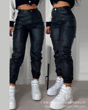 Zingj New Black PU Casual Sticker Pocket Tight Pants LZR17164 /