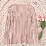 V-Neck Lace Trim Cable Knit TeeOutfit
