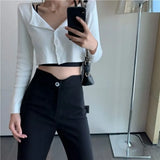 Zingj Pants Children 2024 Autumn New High Waist Show Thin Micro Bell Bottom Pants Black Hanging Casual Pants Autumn Tide-Outfit