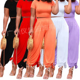 Suit Advanced Feeling Pure Color Ice Silk Wide Leg Trousers Girls High Waist Wide Leg Trousers Girls T-Shirt Two-Piece