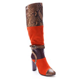 Xin Lady's High Boots, Suede, Snakeskin, Matching Colors, High Heels, Original Single Thick Heels, Direct