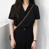 Short Sleeve V Neck Office Lady White Shirt Tops Retro Shirt for Women Simple Solid Summer Blouse Blusas Femininas