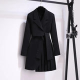 Vintage Black Blazer Short Dresses for Women 2023 Autumn New Elegant Slim Long Sleeves Belt Folds Casual Female