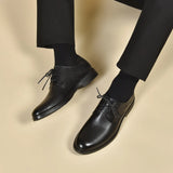 Zingj Men's Leather Shoes 2024 Autumn And Winter Round Head Lace Single Shoes Black Head Cowhide Business Dress Shoes Professional Flat-Soled Men's