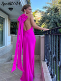Red Satin Backless Bow Lace-up Long Dress Sexy Sleeveless Zipper Wrap Hip Bodycon Dresses 2024 Ladies Party Evening