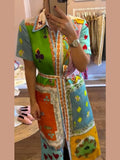 Printed Turndown Loose Dresses Witth Belt Women Casual Short Sleeve Single Breasted Midi Dress Summer Lady Vacation