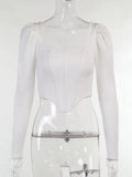 Summer New Women's Tops Retro Square Collar Pure Desire Long-sleeved Sexy Puff Sleeves Fishbone Corset Short