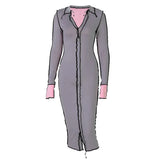 Women Autumn Winter Long Sleeve Color Block Patchwork Bodycon Package Hip Pencil Dress 2020 Female Clothing