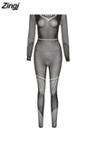 Women Autumn 2023 New Black Sexy&Club High Street Hook Flower Hollow Out Solid Elastic Skinny Mesh Spliced Chic