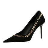 Zingj Sexy Nightclub Show Thin Heel Ultra High Heel Shallow Pointed Metal Chain Chain Women's Shoes Single