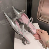 Zingj Powder ~ Huge Beauty! Laint Ered Pink Half Head Cool Slippers Women Wear Summer Silver Pointed