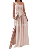 Zingj Wise Hot Style Summer Simple Sleeveless Off The Shoulder Slit Dress