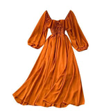 Zingj Gentle Wind Dress Autumn Dress 2023 New Female French Retro Square Collar Foreign Style Bubble Sleeve Chiffon