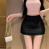 Temperament Sweet Babes Lace Folded Short Skirt Women's Summer Design With Thin Belt Seat Pants Cake A