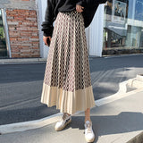 Zingj Knitted Skirt Korean Version High Waist Spliced A-Shaped Skirt With Sweater Medium-Length Bottomed Woolen