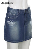 2022 Fashion Y2K Butterfly Denim Skirts Women Summer Harajuku Kawaii Fairycore Print Low Waist Jean Mini Skirt