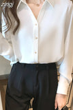 Fashion Women Silk Shirts Satin Blouses Women Long Sleeve Shirts Tops Woman White Shirt Blouse Woman V-neck Ladies