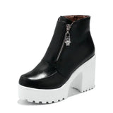 Sgesvier Black White Platform Ankle Boots for Women High Heels Boots Ladies Zip Autumn Winter Booties Woman Boots Shoes