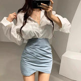 Ladies Skirt Spring Autumn Solid Color Womens Mini Skirt Sexy Clubwear High Waist Pencil Cross Skirt For Women Size