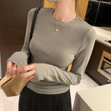 Round-Necked Solid Color Long-Sleeved Shoulder T-Shirt With A New Autumn And Winter Skinny Basic