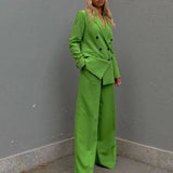2022 Fashion New Double Breasted Slim Fit Solid Color Blazer Retro Leisure Female Chic Jacket+Mid Waist Pants