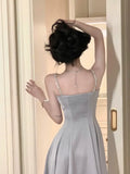 Satin Elegant Party Dresses for Women 2023 Summer Sexy V-Neck Birthday Vacation Clothes Diamond Chain Strap Midi