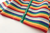 Rainbow Striped Round Neck Knitted Cardigan Short Sweater In