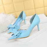 Zingj Korean Version Pedicure Slim And Sweet Women's Shoes Thin Heel High Heel Shallow Tip Side Hollow Bow Single