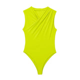 New Solid Color Pleated Neckline Sleeveless Jumpsuit