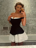 Women Sexy Spliced Pleated Hem Strapless Mini Dress Chic Off Shoulder Backless Chest Wrapped Dresses 2024 Female Party