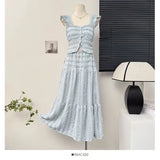 Tie Wearing A Female Spring Dress Holiday Style Short Flying Sleeve Slings Hoisted High-Waisted Skirt