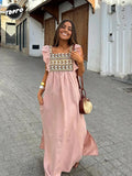 Printed Flare Sleeve Maxi Dress For Women Elegant Square Neck High Waist Split A-line Dresses Summer Lady Vacation