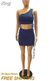 Sexy Two Piece Set One Shoulder Hollow Crop Top Draped Bodycon Mini Dress for Women Vacation Outfits Club Matching