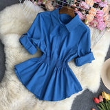 Zingj Clear Color Lapel Tightened Long-Sleeved