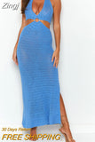 Sexy Cut Out Maxi Dress Sleeveless Hollow Out Bodycon Dresses Halter Neck Backless Slim Fit Night Party Beach