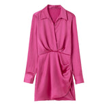 New Candy-Colored Silk Satin Long-Sleeved Dress In