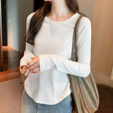 New Autumn And Winter T-Shirt With A Round Collar And Long Sleeves. A Short Ins Blouse With A Curved