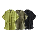 Spring Style Lace-Up Shirt 3436707 Straight Trousers