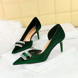 Zingj Banquet High Heels Female Shoes With Thick Suede Shallow Tip Side Hollow Ultra High Heel Water Diamond Buckle Single