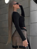 2024 New Full Sleeves Hollow School Bags Buckle False Two Pieces Skinny Bodysuit Women Stylish Casual
