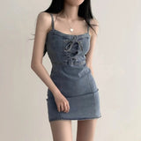Zingj Chic Summer New Versatile Sexy Waist Show Thin Lace Cowboy Short Skirt Package Buttock Dress