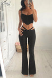 Autumn Solid Casual Elegant Women's Two Pieces Sets Tank Crop And Flare Pants Matching Outfits Simple Streetwear
